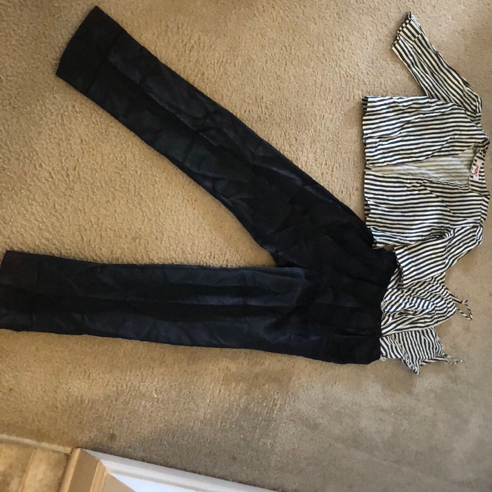 satin black and white stripe jumpsuit